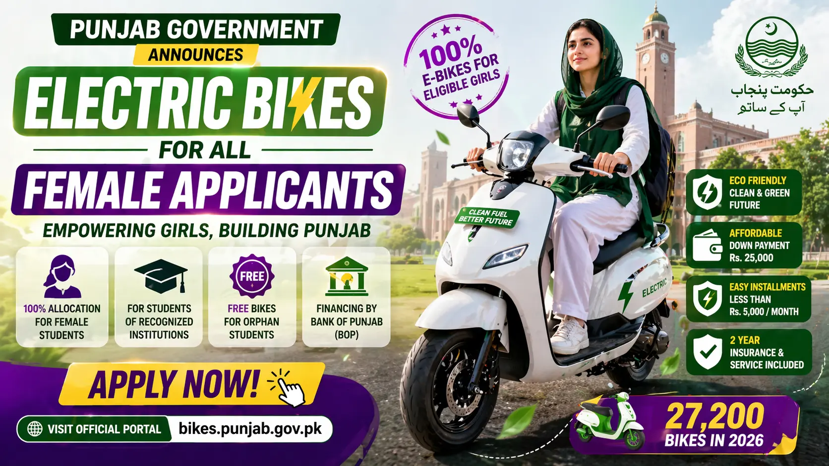 CM Punjab Announces E-Bikes for Girls
