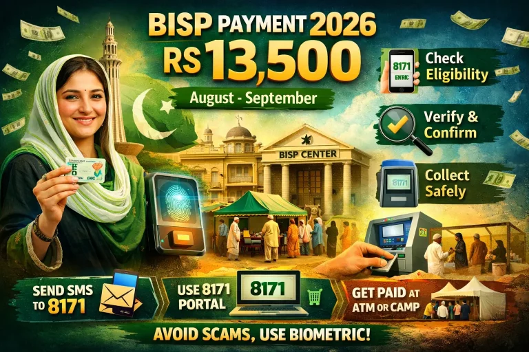 Rs 13,500 BISP Payment 2026: 8171 Portal, SMS Check & Collection Method